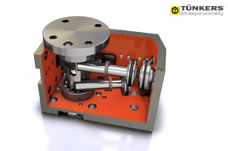 Vista técnica do atuador rotativo pneumático RT 4.5 da Tünkers.