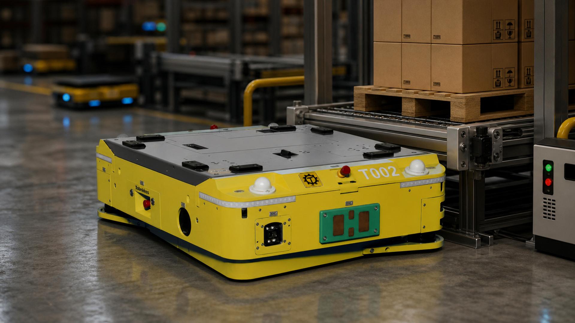 AGV Tünkers integrado a uma estação logística